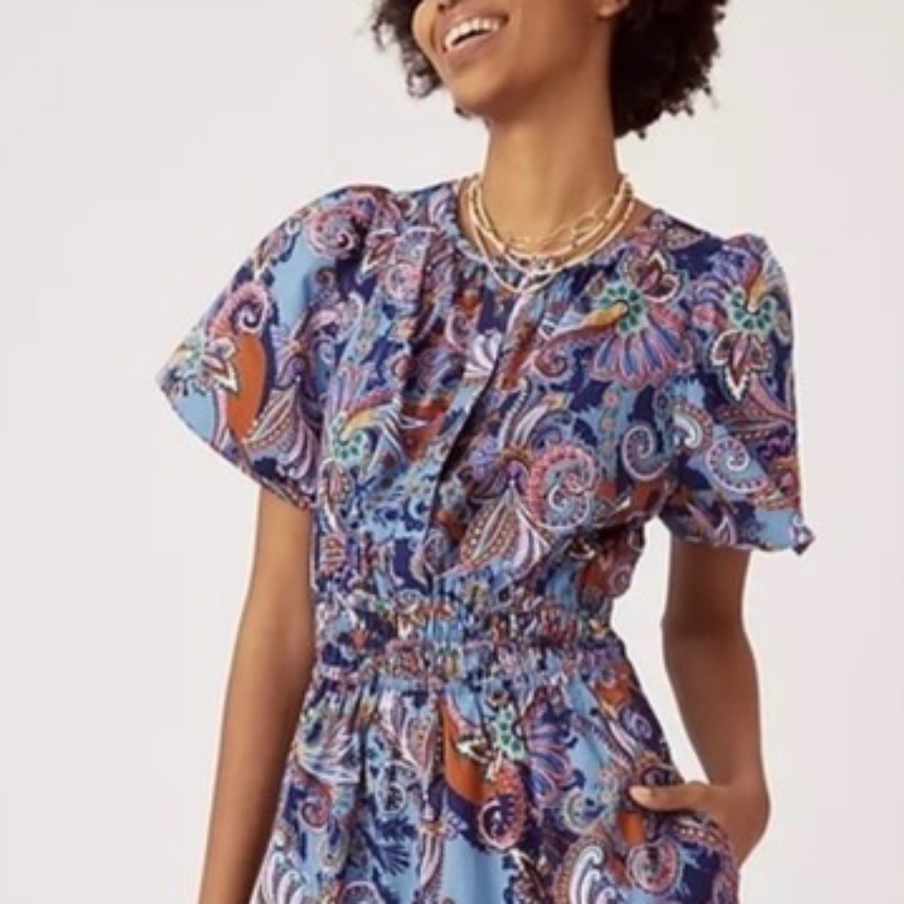 EUC [Maeve] Blue Flutter Sleeve <Somerset> Pink Paisley {Anthro} Sundress | XXS - Picture 6 of 15